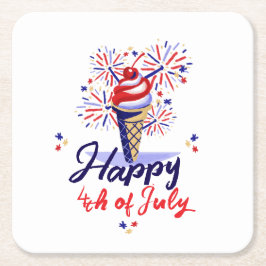 7月の幸せ4thアイスクリーム花火夏パーティー スクエアペーパーコースター