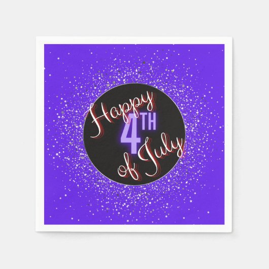 7月の幸せ4thブリリアントレッドホワイト&ブルー スタンダードカクテルナプキン (正面)