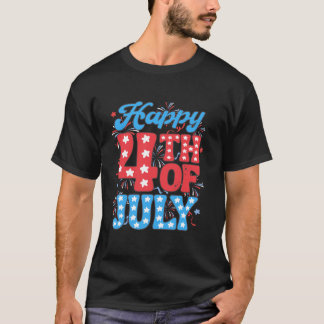 7月の幸せ4th愛国的なレトロ花火の男性を見る tシャツ