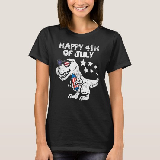 7月の幸せ4th男の子の幼児トレックス恐竜アメリ tシャツ (正面)