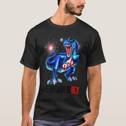 7月の恐竜4thアメリザウルスレックス花火ボーイ tシャツ (正面)