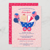 7月の愛国心が強い女の赤ちゃんのベビーシャワーのかわいい第4 招待状 (正面/裏面)