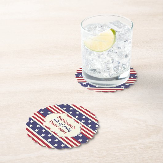 7月の愛国心が強い星条旗のパーティーの名前の第4 ペーパーコースター (インサイチュ)