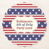 7月の愛国心が強い星条旗のパーティーの名前の第4 ペーパーコースター (正面)