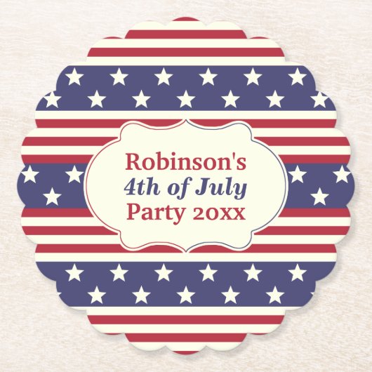 7月の愛国心が強い星条旗のパーティーの名前の第4 ペーパーコースター (正面)