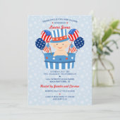 7月の愛国心が強い男の赤ちゃんのベビーシャワーのかわいい第4 招待状 (スタンド正面)