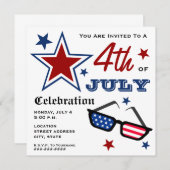 7月の愛国心が強い米国旗のサングラスの第4 招待状 (正面/裏面)