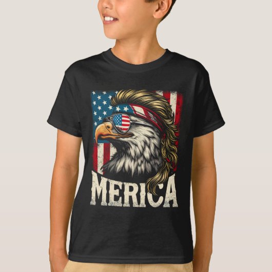 7月の愛国的なおもしろいイーグル7月4日アメリカ合衆国メリカ Tシャツ (正面)
