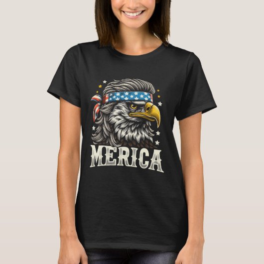 7月の愛国的なおもしろいイーグル7月4日アメリカ合衆国メリカ Tシャツ (正面)
