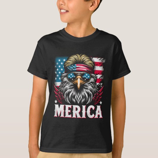 7月の愛国的なおもしろいイーグル7月4日アメリカ合衆国メリカ Tシャツ (正面)