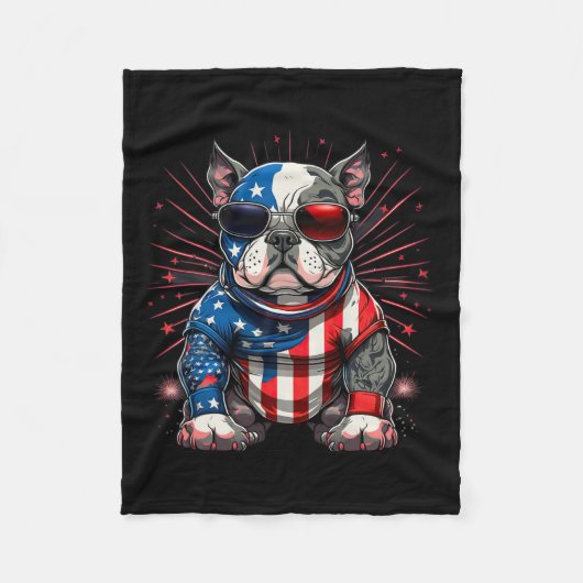 7月の愛国的なアメリカのいじめっ犬の米国国旗 フリースブランケット (正面)