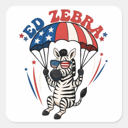 7月の愛国的なアメリカ国旗のEd Zebra Happy 4th スクエアシール (正面)