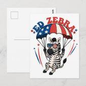 7月の愛国的なアメリカ国旗のEd Zebra Happy 4th ポストカード (正面/裏面)