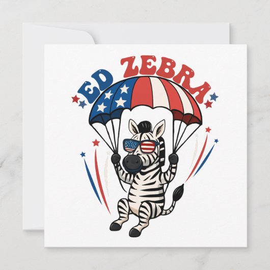 7月の愛国的なアメリカ国旗のEd Zebra Happy 4th 招待状 (正面)