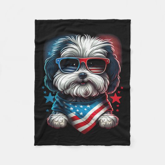 7月の愛国的なハバニーズ犬の米国国旗 フリースブランケット (正面)