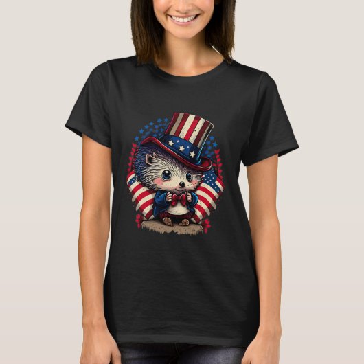 7月の愛国的なハリネズミ米国国旗の Tシャツ (正面)