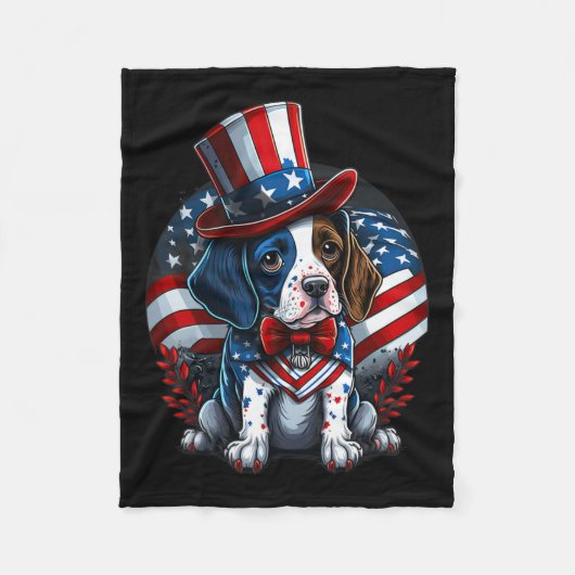 7月の愛国的な英語ポインタ犬の米国国旗 フリースブランケット (正面)