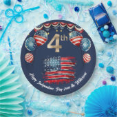 7月の愛国的な4日お祝いオンネイビーブルー ペーパープレート (パーティー)