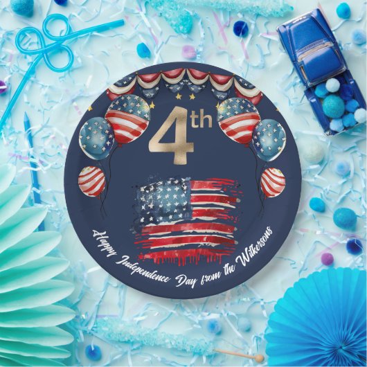 7月の愛国的な4日お祝いオンネイビーブルー ペーパープレート (パーティー)