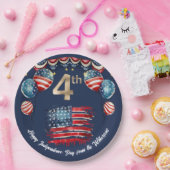 7月の愛国的な4日お祝いオンネイビーブルー ペーパープレート (パーティー)