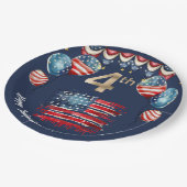 7月の愛国的な4日お祝いオンネイビーブルー ペーパープレート (アングル)