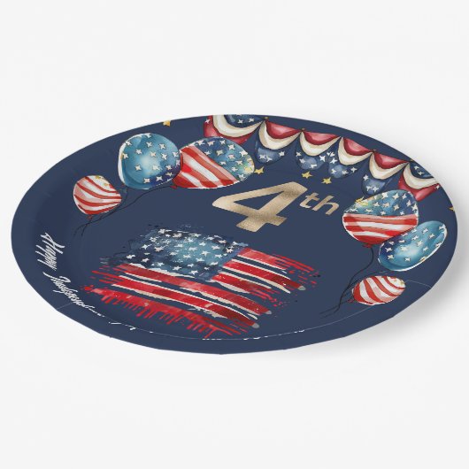 7月の愛国的な4日お祝いオンネイビーブルー ペーパープレート (アングル)