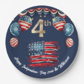 7月の愛国的な4日お祝いオンネイビーブルー ペーパープレート (正面)