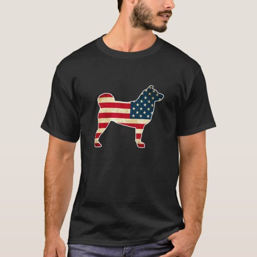 7月の愛国的な4日柴犬犬米国国旗 Tシャツ (正面)