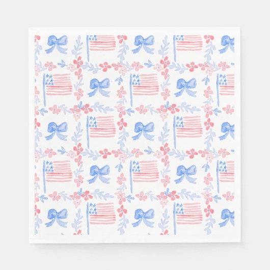 7月の愛国的な4番目の水の色のフラグと弓 スタンダードランチョンナプキン (正面)