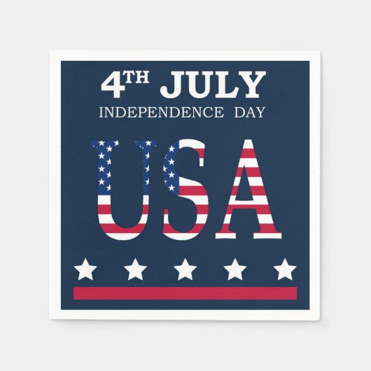 7月の愛国的な4thアメリカ国旗のスターストライプズ スタンダードカクテルナプキン (正面)