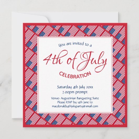 7月の愛国的な4thアメリカ国旗のパーティー 招待状 (正面)
