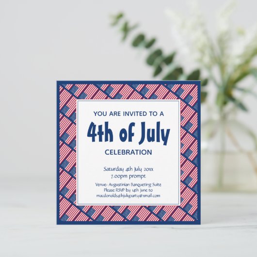 7月の愛国的な4thアメリカ国旗の青パーティー 招待状 (スタンド正面)