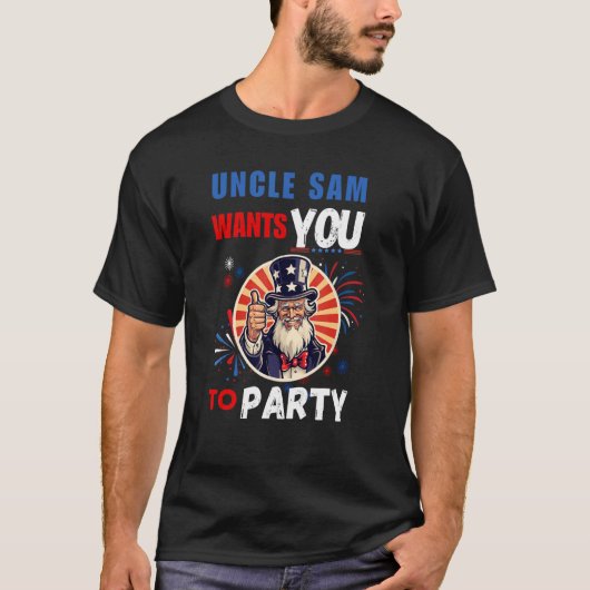 7月の愛国的な4thアンクルサムはパーにあなたを望む tシャツ (正面)