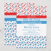 7月の愛国的な4thスターストライプズが振りかける 招待状 (正面/裏面)