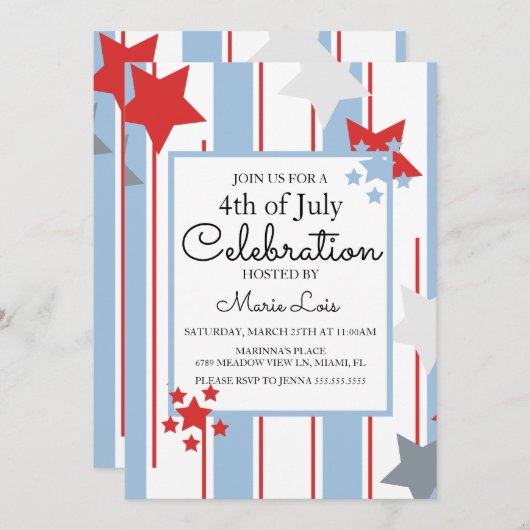 7月の愛国的な4thスターストライプズイベント 招待状 (正面/裏面)