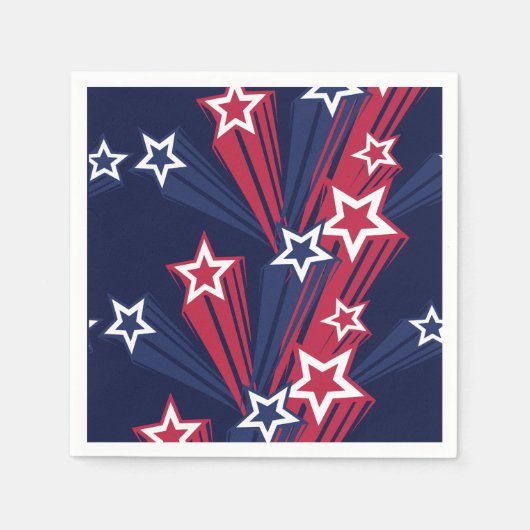 7月の愛国的な4thスターズレッドホワイトとブルー スタンダードカクテルナプキン (正面)