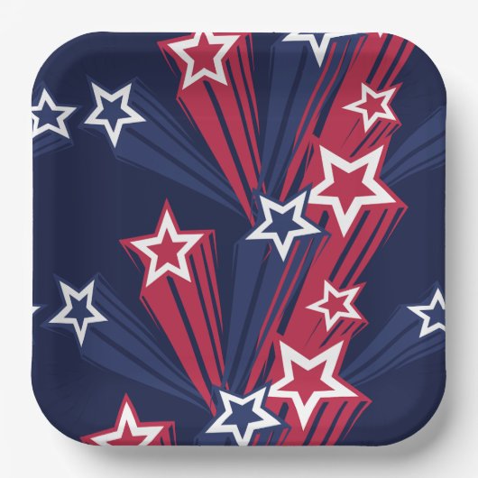 7月の愛国的な4thスターズレッドホワイトとブルー ペーパープレート (正面)