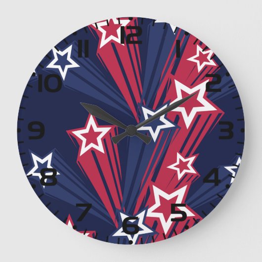 7月の愛国的な4thスターズレッドホワイトとブルー ラージ壁時計 (正面)