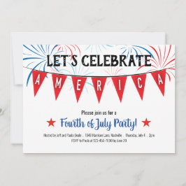 7月の愛国的な4thパーティの招待状フラットカード