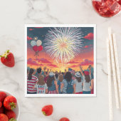 7月の愛国的な4th花火お祝い群集 スタンダードランチョンナプキン (インサイチュ)
