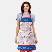 7月の愛国的な4th花火パーティーBBQエプロン エプロン (着用した状態)