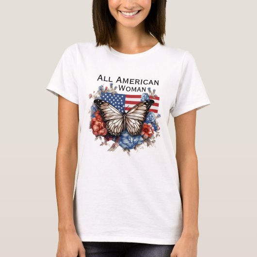 7月の愛国的な4th蝶の女性のTシャツ Tシャツ (正面)