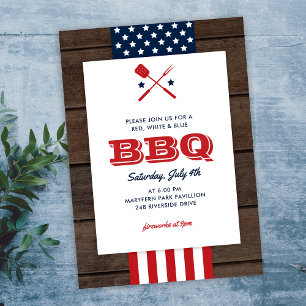7月の愛国的な4th BBQウッド素朴招待状 招待状