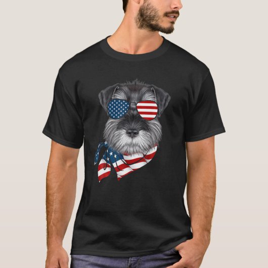 7月の愛犬の米国国旗シュナウザー愛国心4日 Tシャツ (正面)