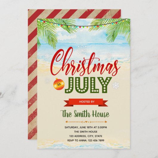 7月の招待のクリスマス 招待状 (正面/裏面)