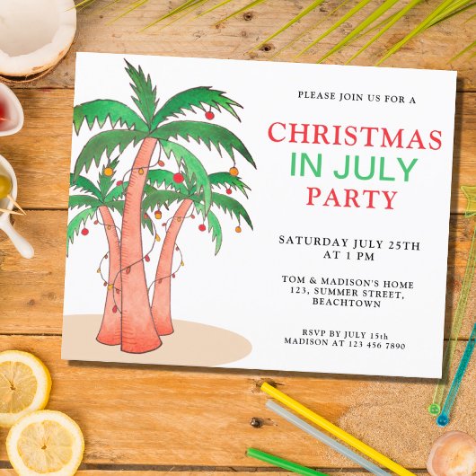 7月の格安クリスマスパーティーパームツリー招待状