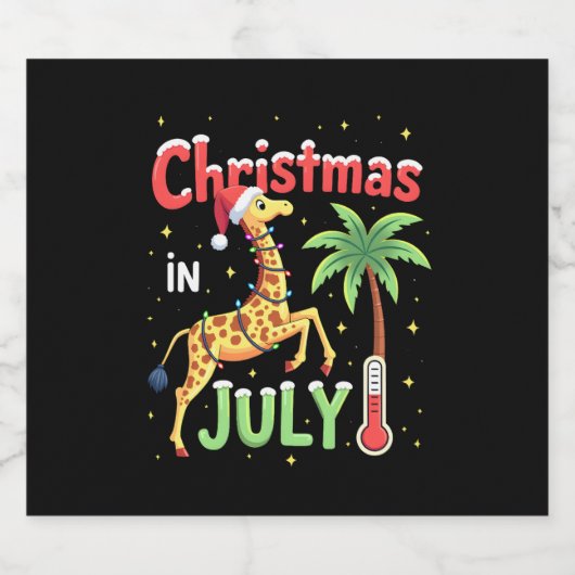 7月の楽しいクリスマスシャツ サンタジラフ パームツリーT スパークリングワインラベル (シングルラベル)