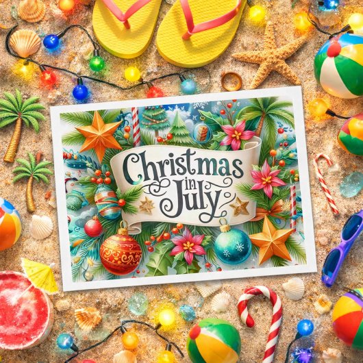 7月の楽しいクリスマス 夏のホリデー ポストカード
