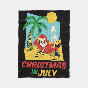 7月の楽しいクリスマスTシャツ 夏のサンタビーチ X フリースブランケット