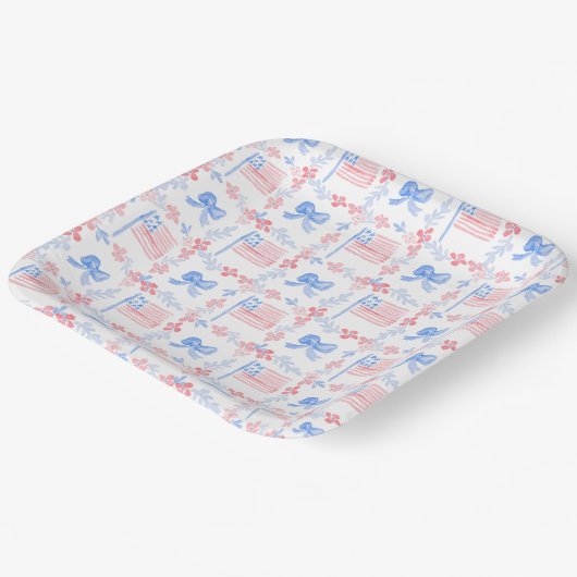 7月の水の色の愛国的パーソナライズされた4 ペーパープレート (傾斜あり)